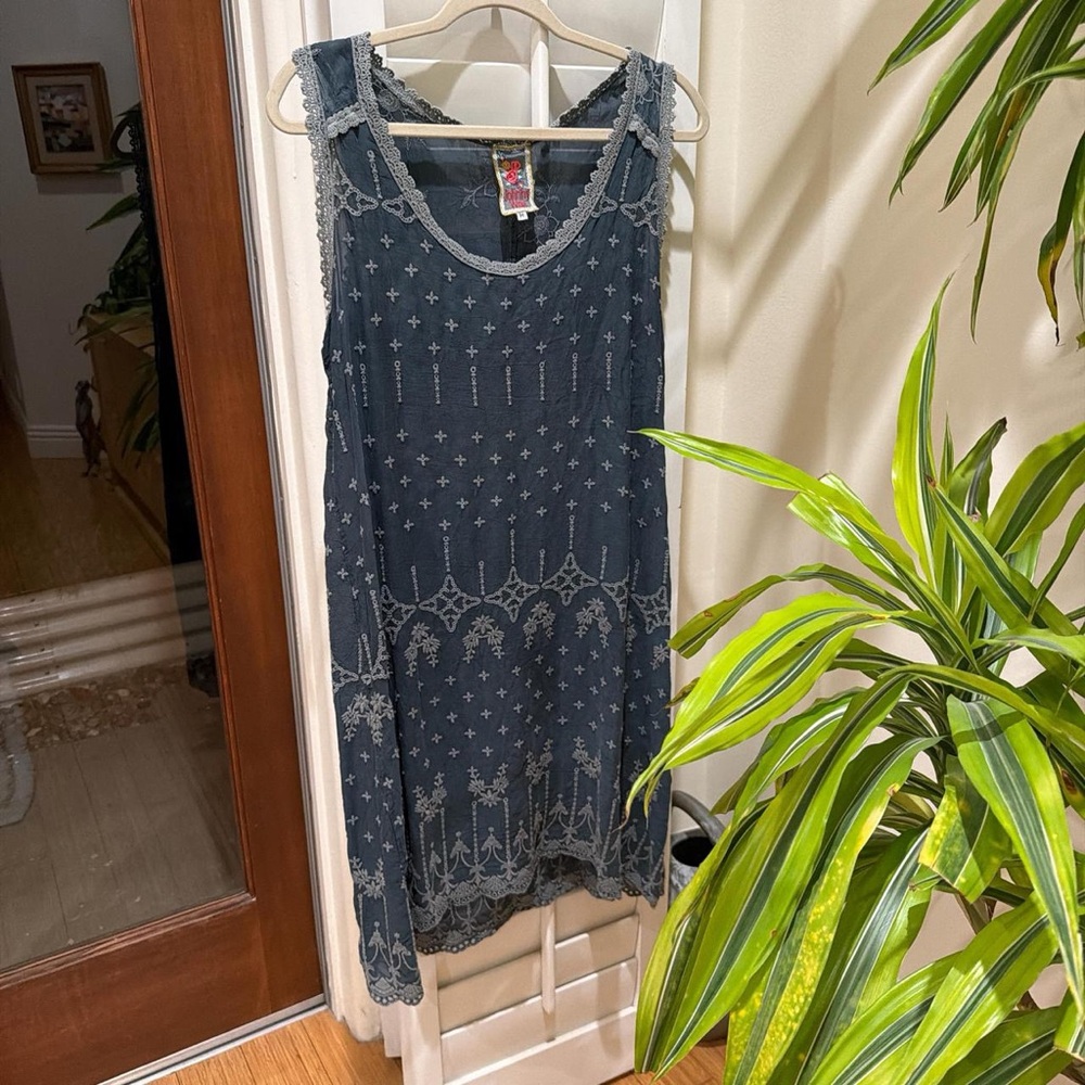 Johnny Was Blue and Gray Midi Dress